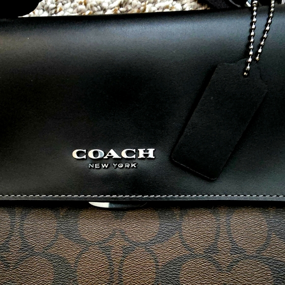 Coach Brief Deep Brown Signature Coated Canvas with Smooth Calf Skin Leather - Picture 4 of 5